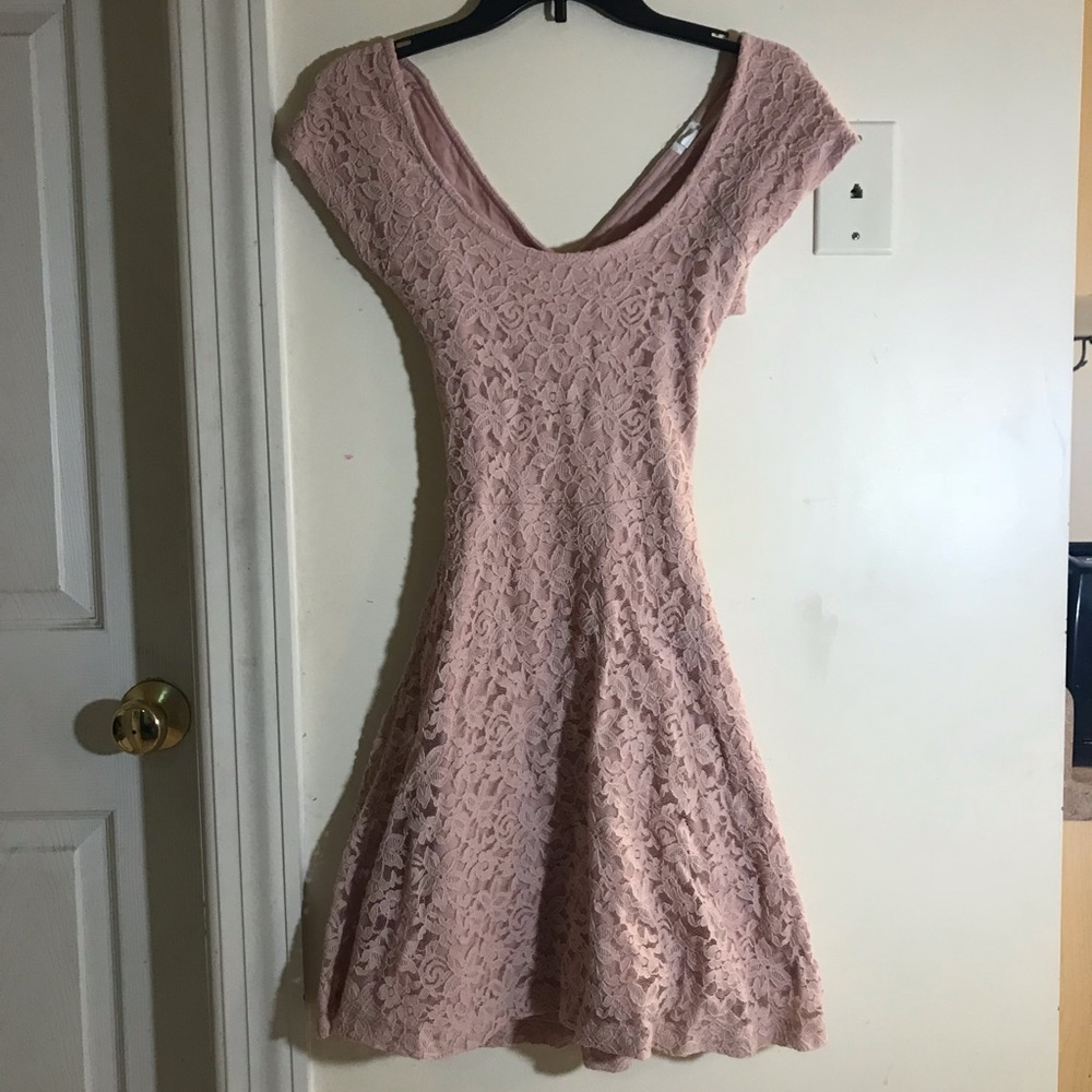 open back blush lace dress